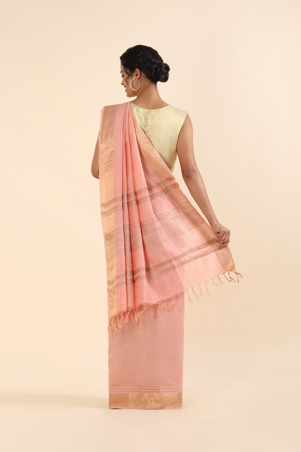 Light Pink Pure Silk Linen Bhagalpuri Saree image number null