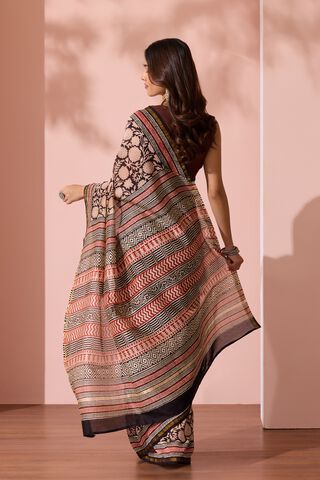 Black Bagru Bagru Block Printed Pure Silk Cotton Saree thumbnail image number null