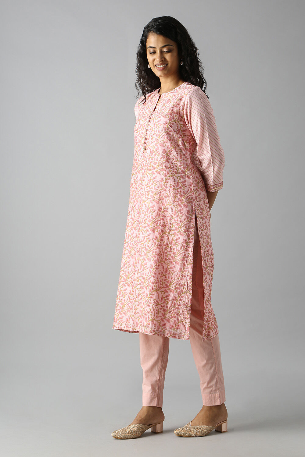 Pink Block Printed Kurta image number null
