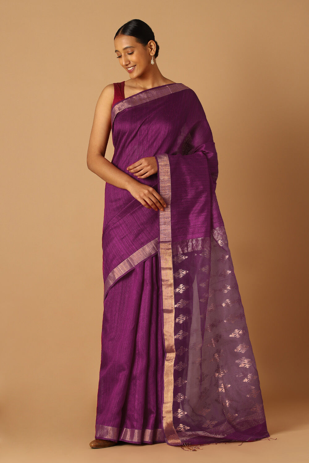 Violet Pure Silk Vanya Bengal Saree image number null