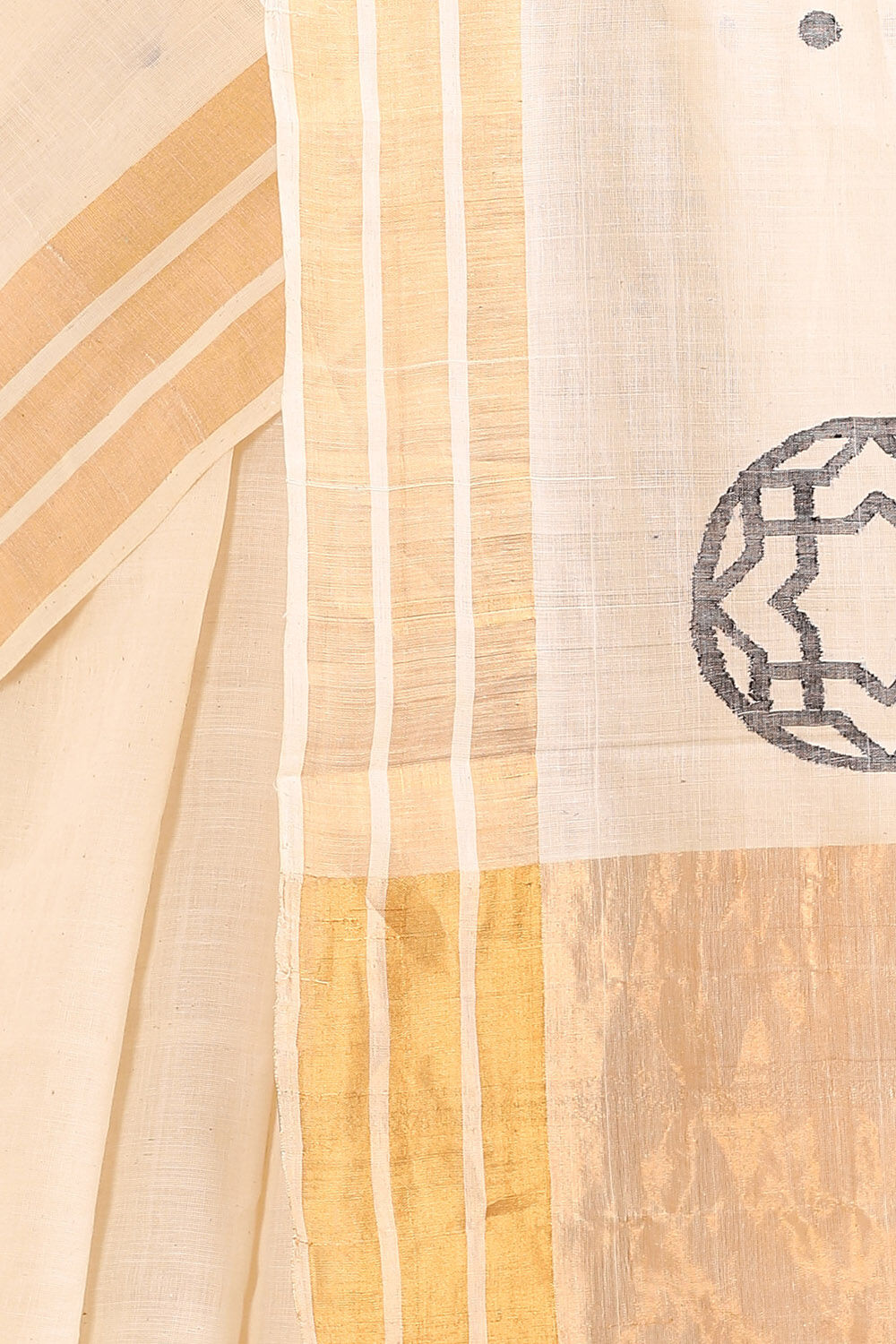Off White Pure Khadi Cotton Ponduru Jamdani Saree image number null