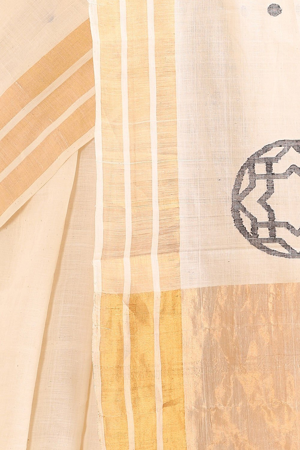 Off White Pure Khadi Cotton Ponduru Jamdani Saree image number null