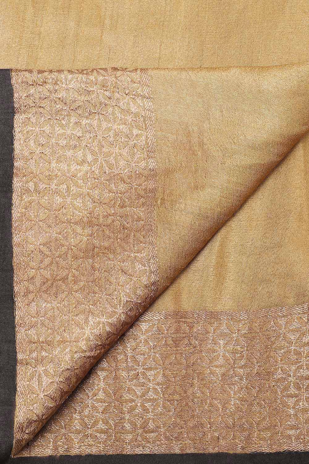Beige Pure Silk Tussar Bagru Print and Zardosi Embroidered Saree image number null
