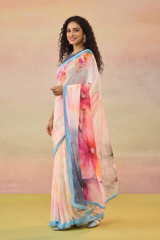 Light Pink Bengal Printed Embroidered Viscose Georgette Saree thumbnail image number null