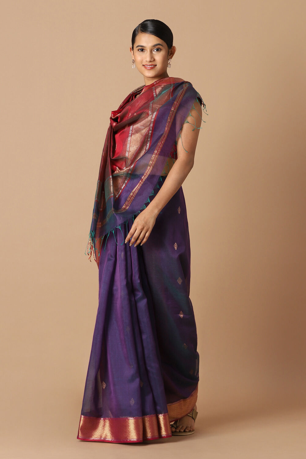 Purple Pure Silk Cotton Maheswari Saree image number null