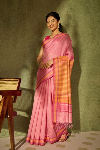 Pink Bhagalpur Woven Silk Viscose Saree thumbnail image number null