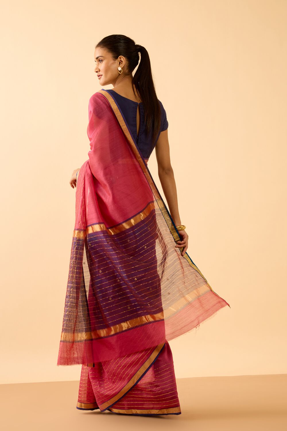 Dark Pink Woven Pure Silk Cotton Chanderi Saree image number null