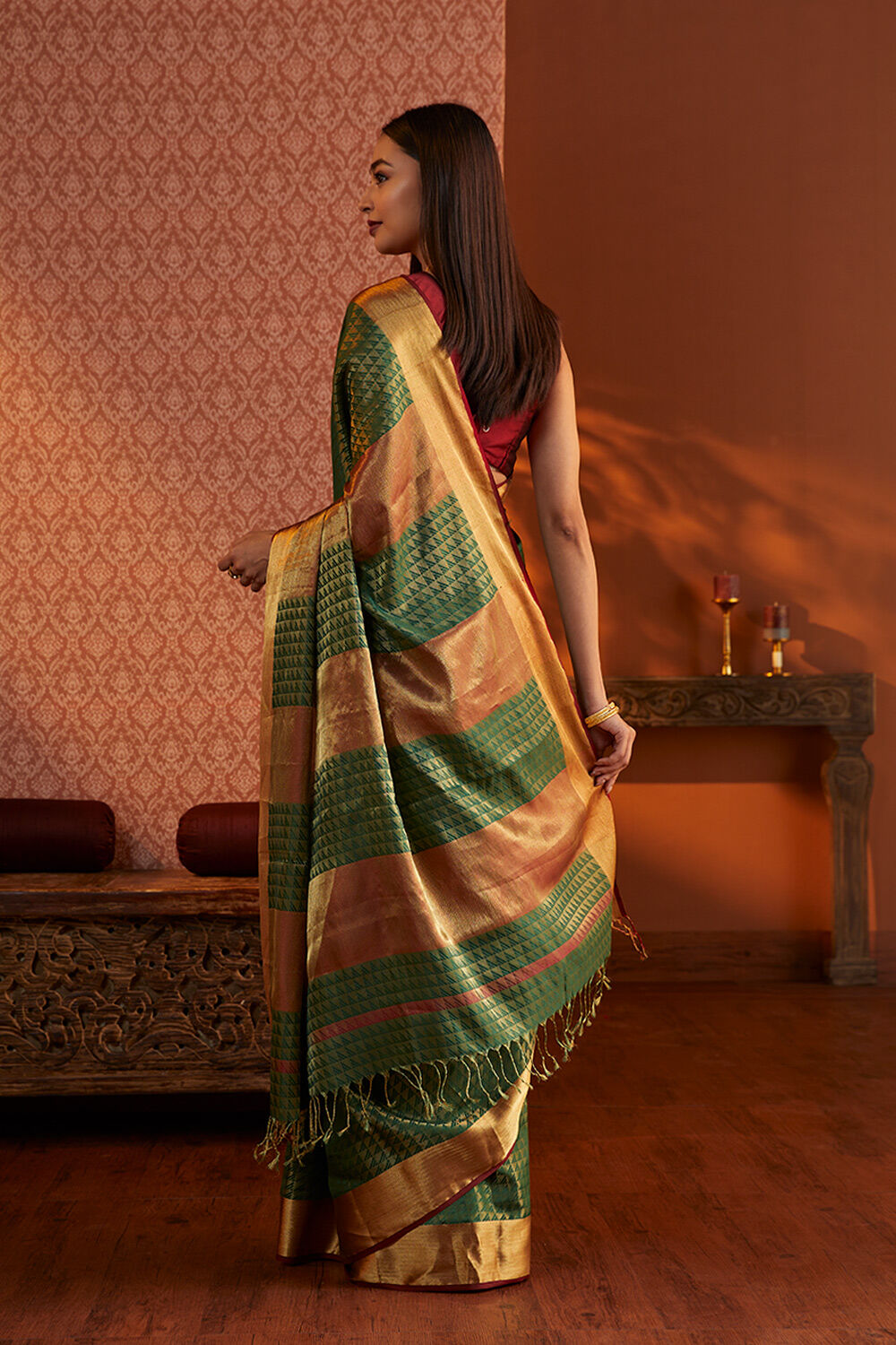 Green Brocade Silk Maheshwari Saree image number null