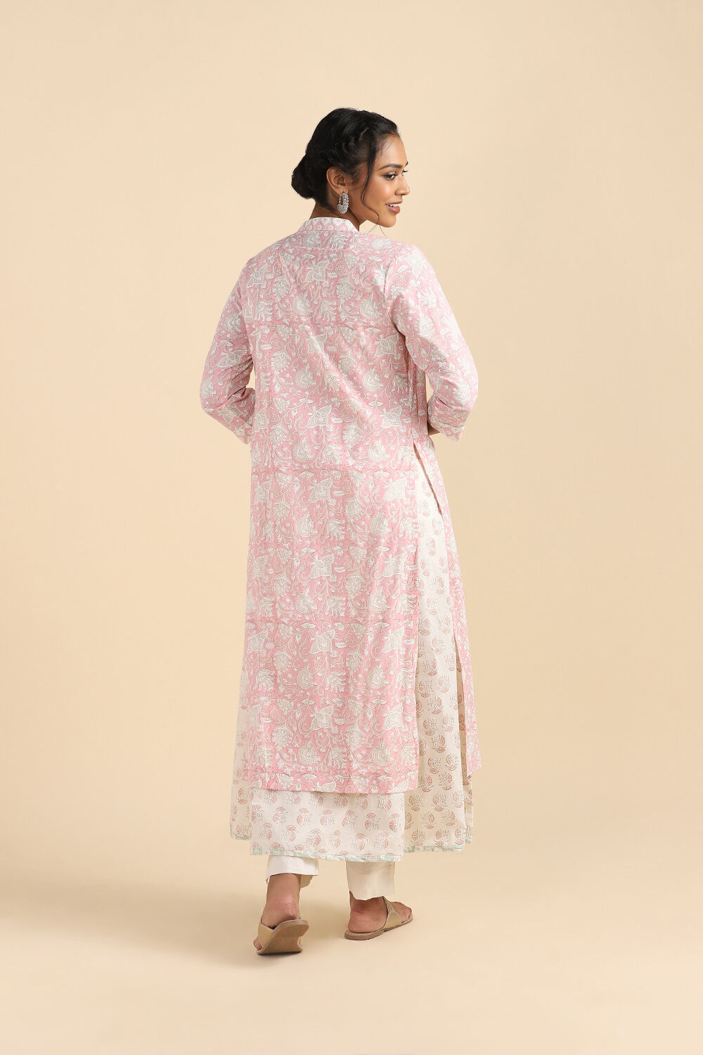 Light Pink Printed Cotton Shirt Style Kurta image number null