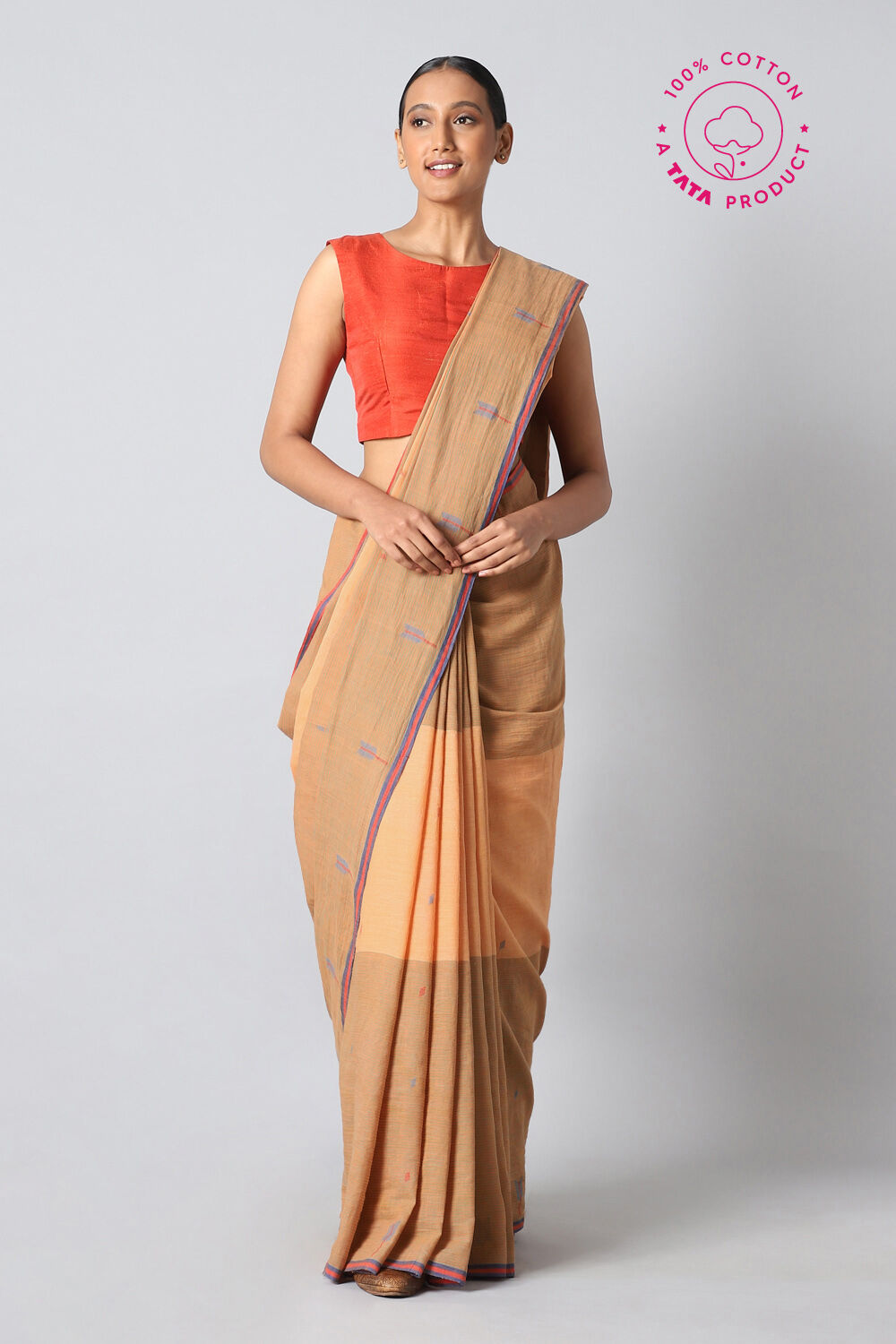 Light Orange Pure Cotton Jamdani Saree image number null