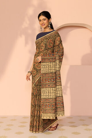 Brown Printed Kalamkari Machilipatnam Pure Cotton Saree thumbnail image number null