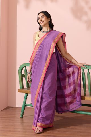 Light Violet Maharashtra Woven Pure Cotton Saree image number