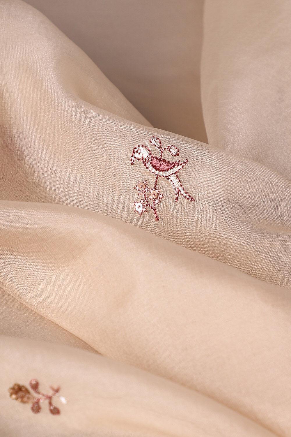 Light Orange Silk Cotton Embroidered Unstitched Suit Set image number null