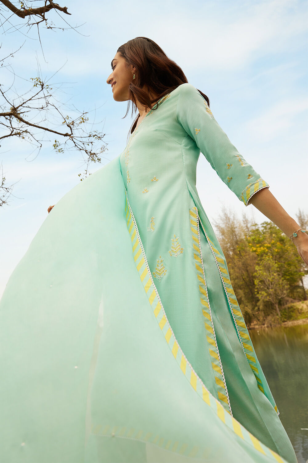 Light Blue Cotton Embroidered Kurta Set image number null