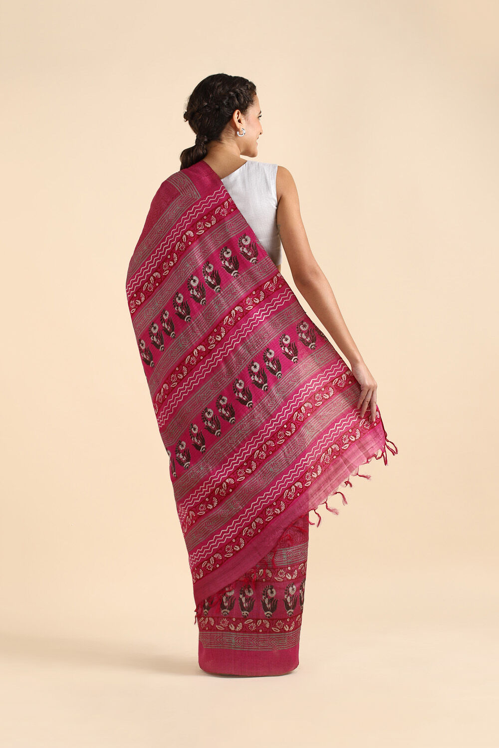 Dark Pure Pink Tussar Printed Saree image number null