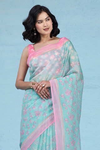 Blue Rajasthan Pure Silk Cotton Printed Sanganeri Saree image number