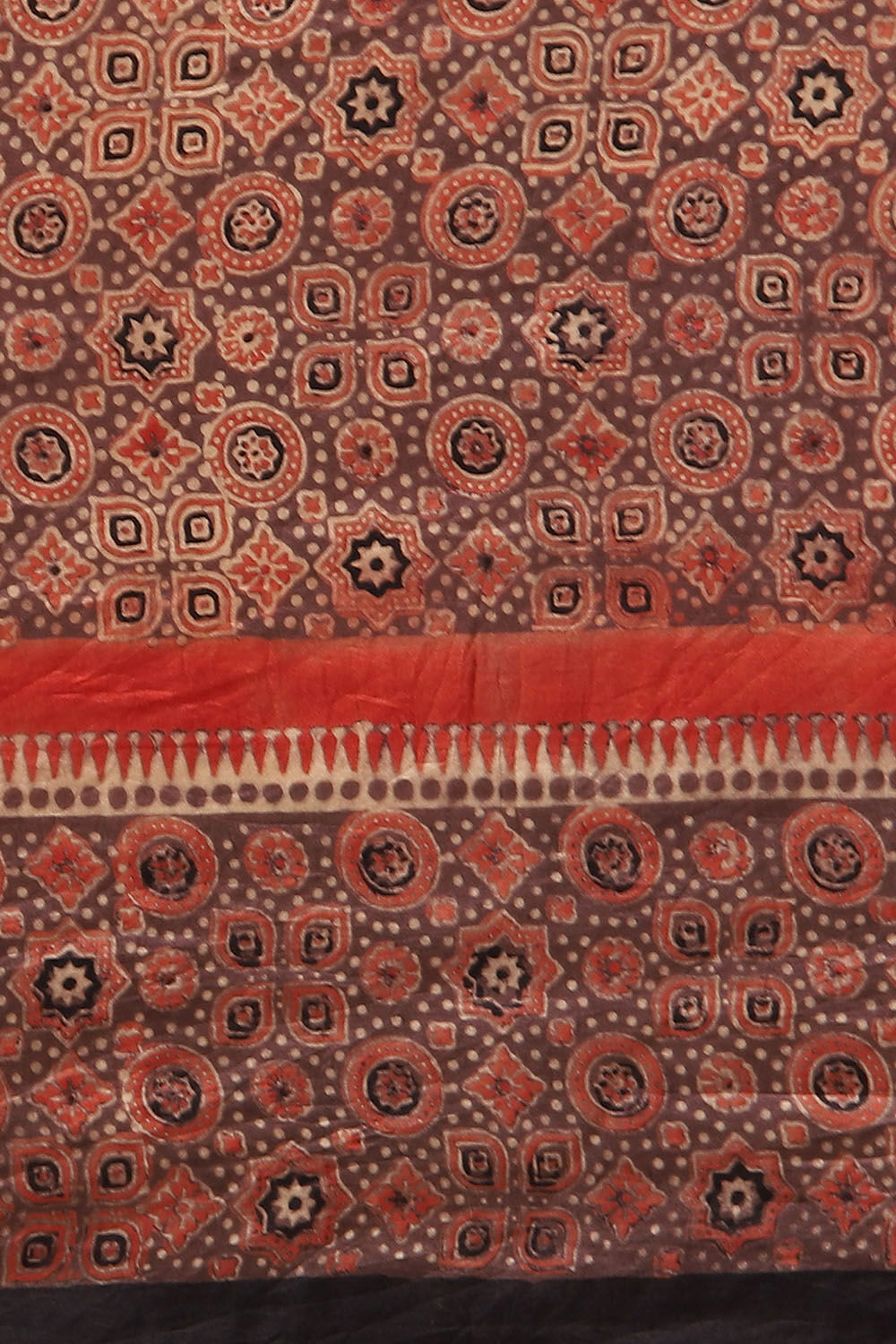 Brown Pure Silk Ajrakh Printed Saree image number null