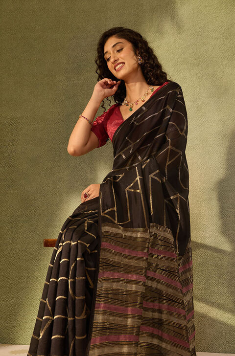 Black Pure Viscose Woven Saree