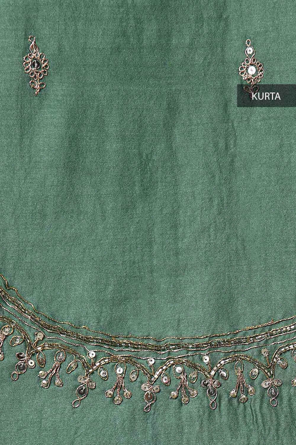 Green Embroidered Silk Cotton Suit image number null