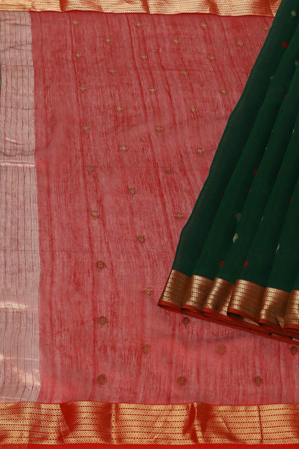 Dark Green Pure Silk Cotton Maheshwari Saree image number null