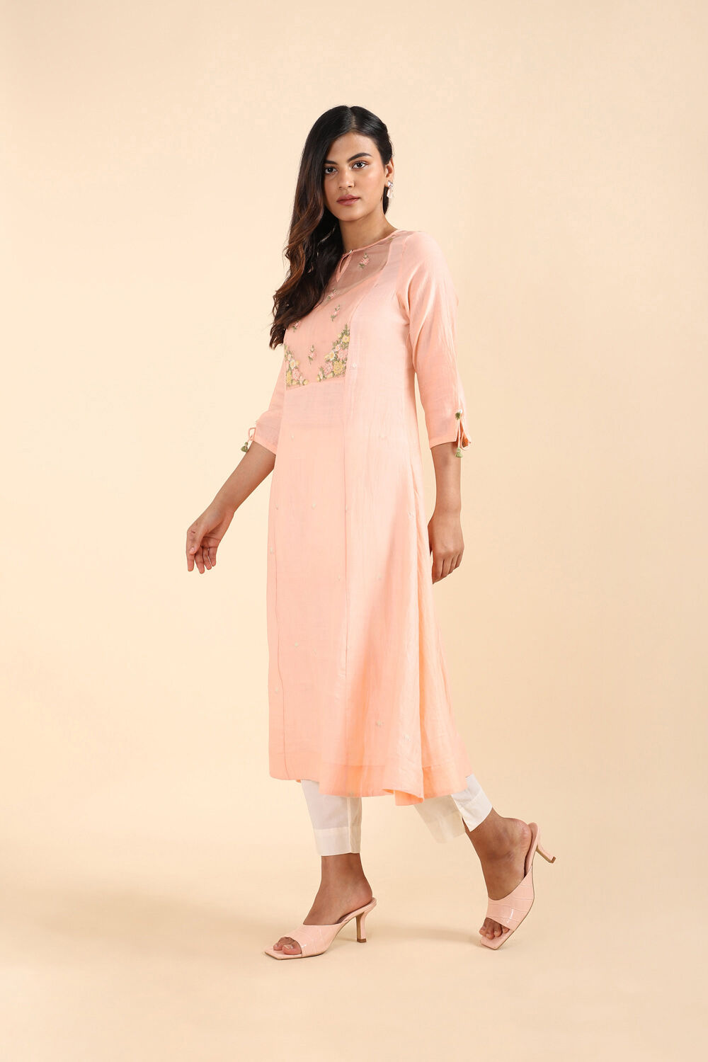 Light Pink Silk Cotton Jamdani Kurta image number null