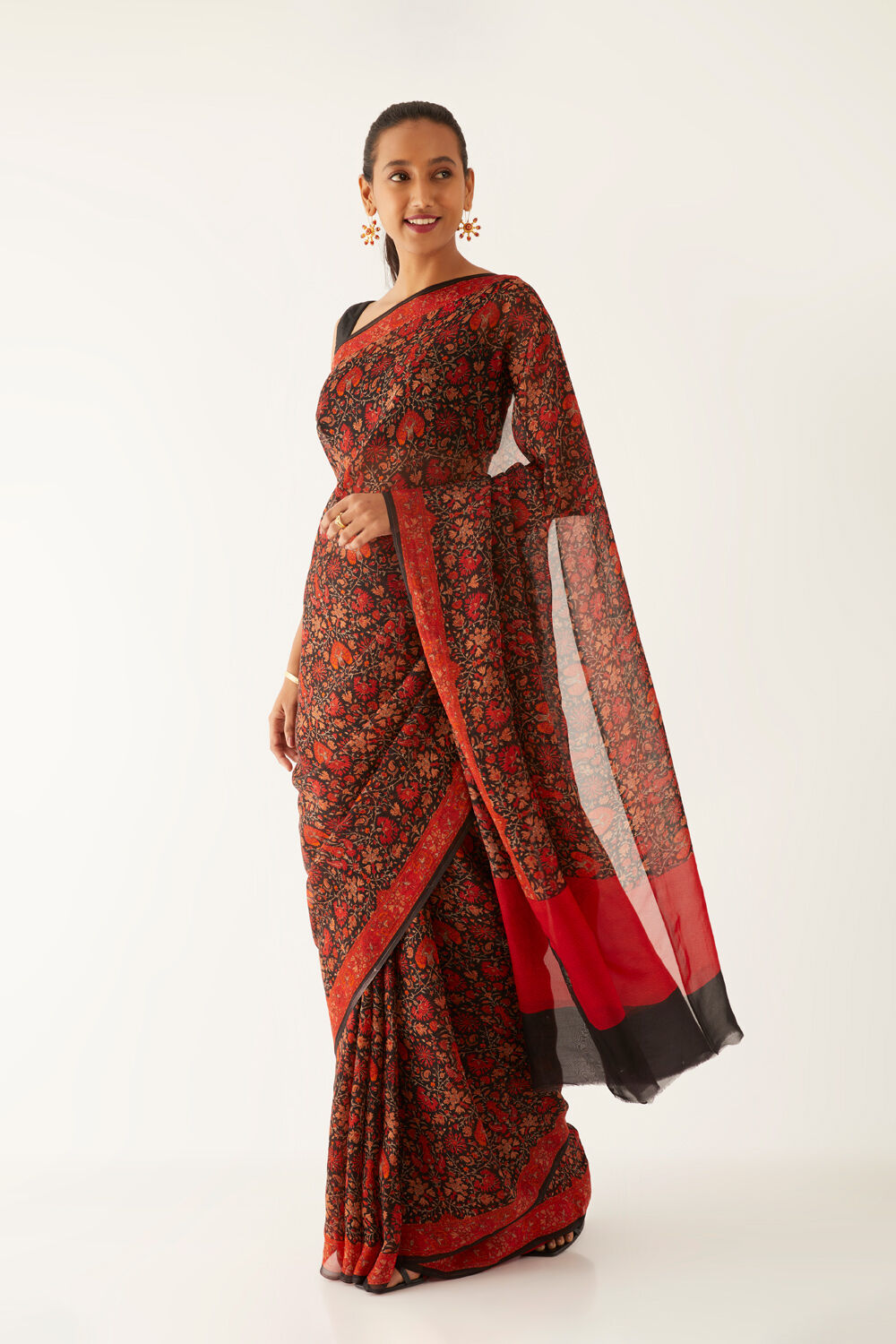 Black Viscose Organza Printed Saree image number null