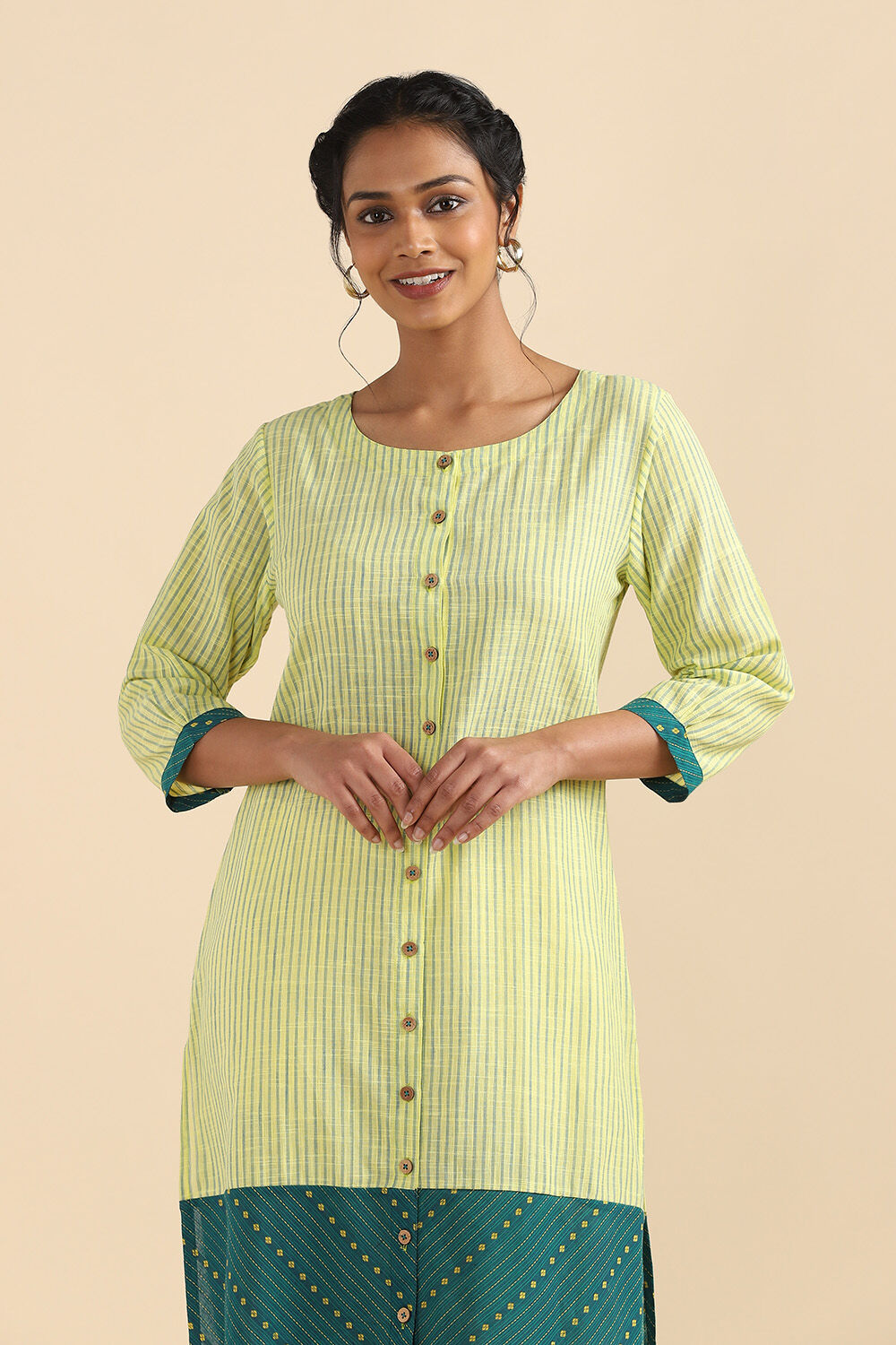 Light Yellow Cotton Woven Kurta image number null