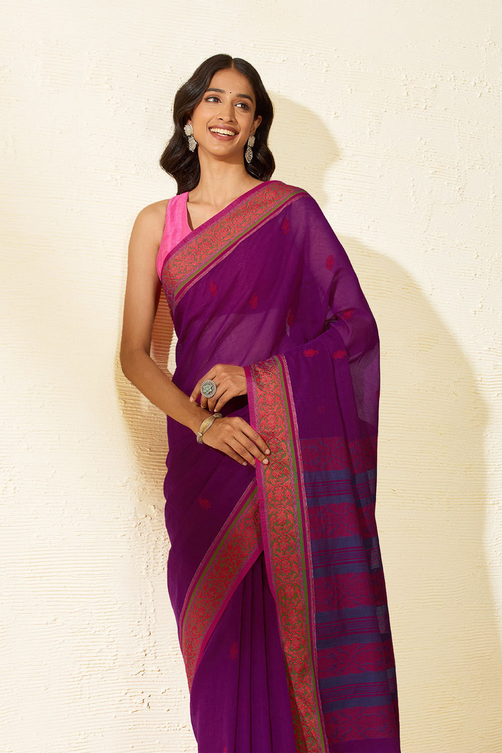 Purple Bengal Pure Cotton Jamdani Saree image number null