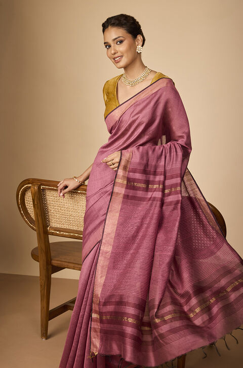 Pink Bhagalpur Woven Silk Viscose Saree