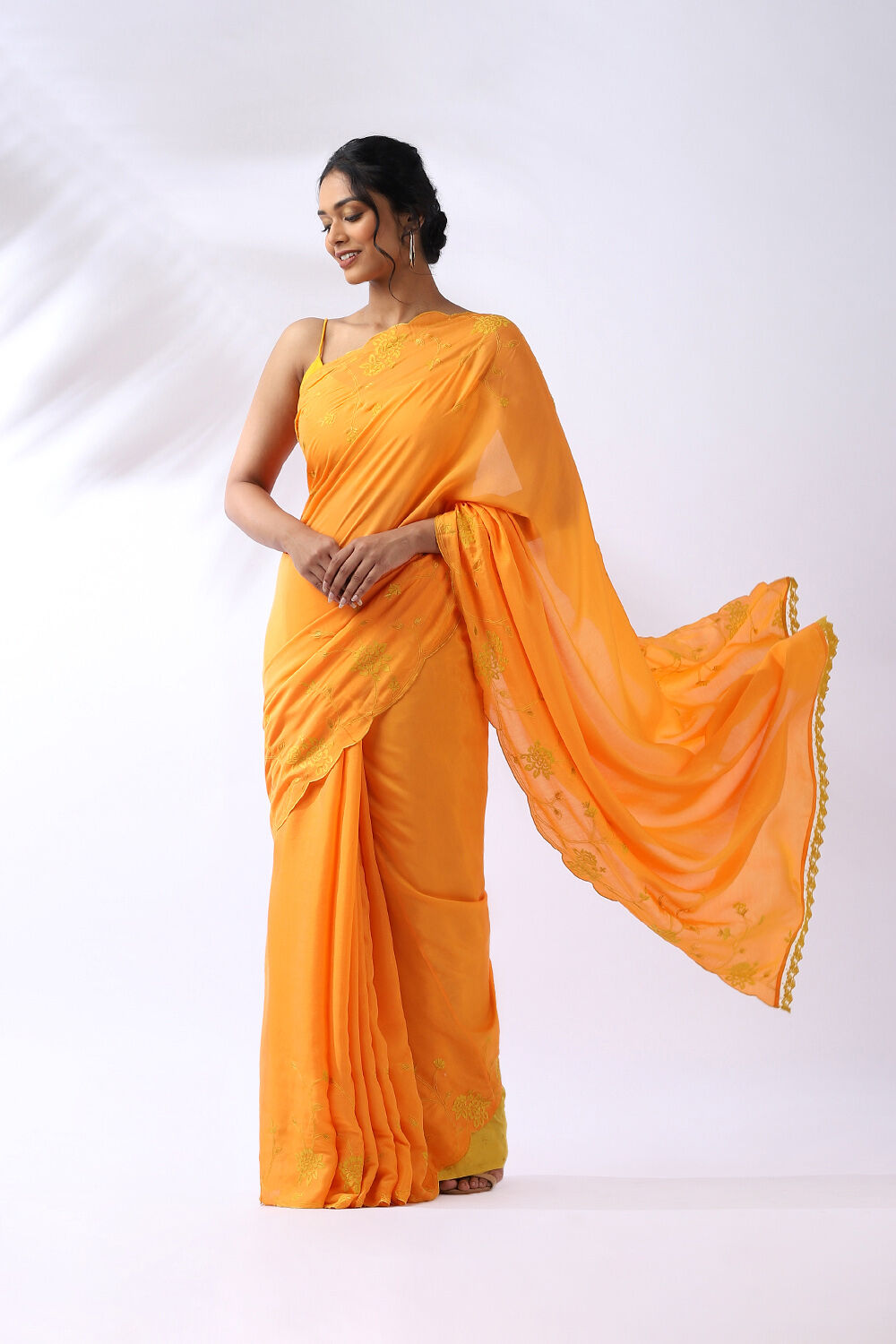 Orange Viscose Embroidered Saree image number null