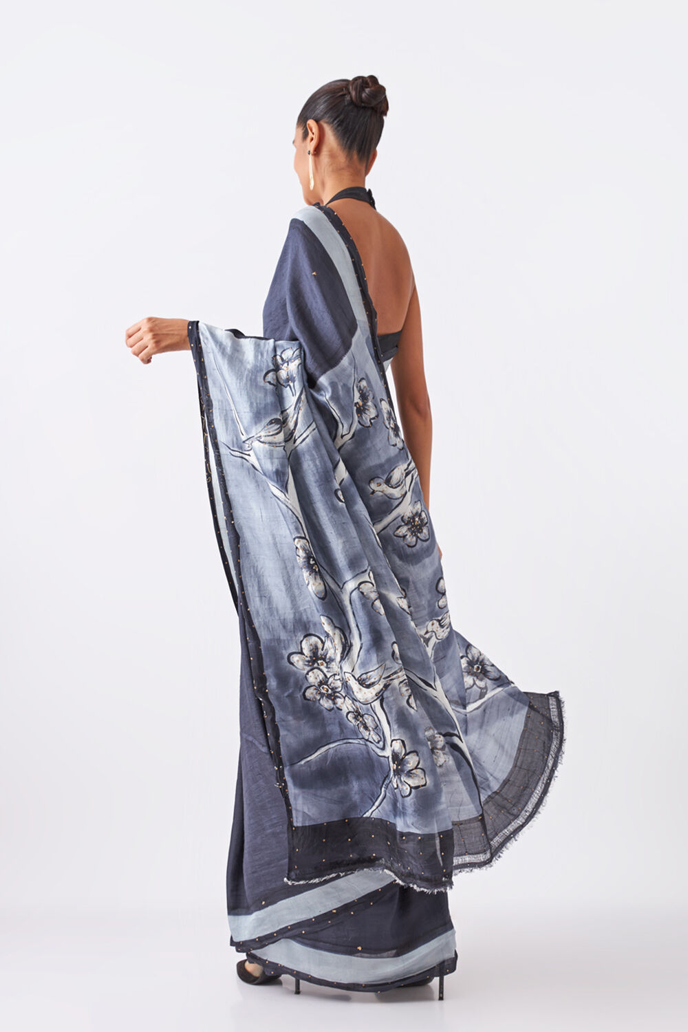 Grey Pure Silk Hand Painted Saree image number null