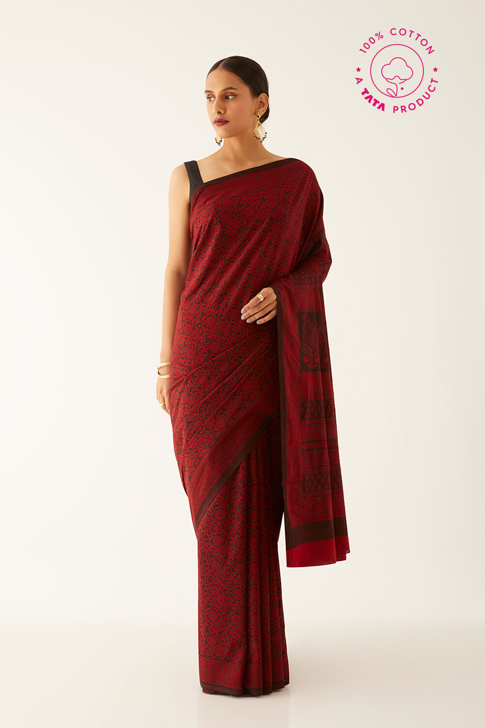 Red Pure Cotton Bagh Printed Saree image number null