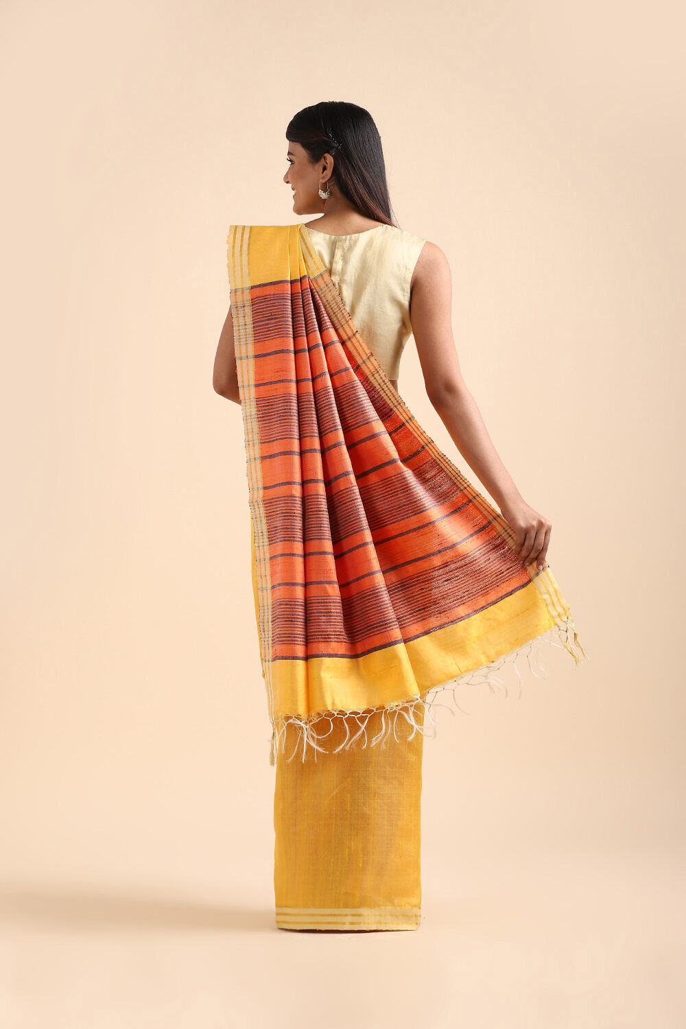 Yellow Pure Tussar Silk Bhagalpuri Saree image number null