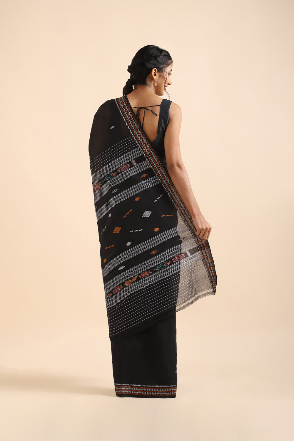 Black Pure Cotton Odissa Ikat Saree image number null