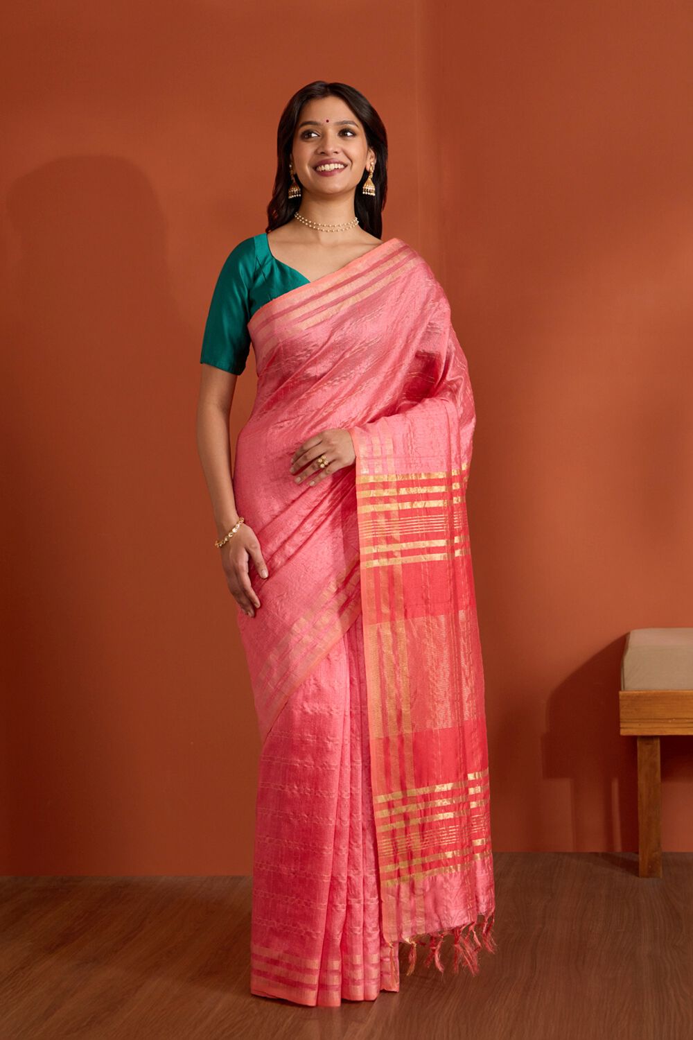 Pink Pure Tussar Silk Bhagalpur Woven Saree image number null
