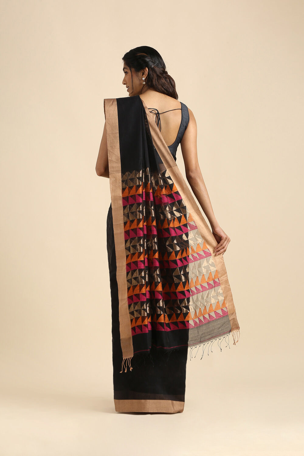 Black Pure Silk Cotton Bengal Saree image number null