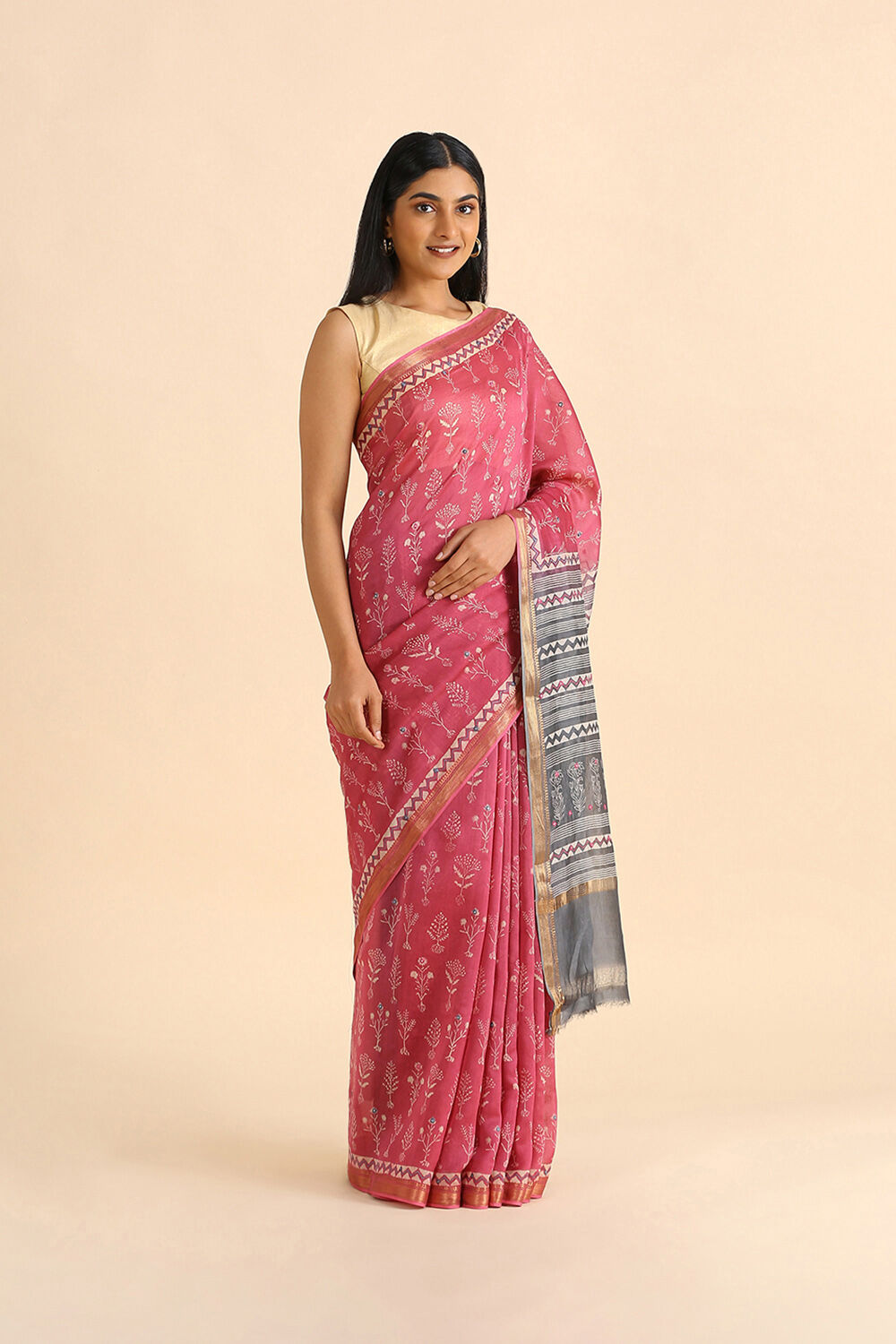 Pink Embroidered Pure Silk Cotton Saree image number null