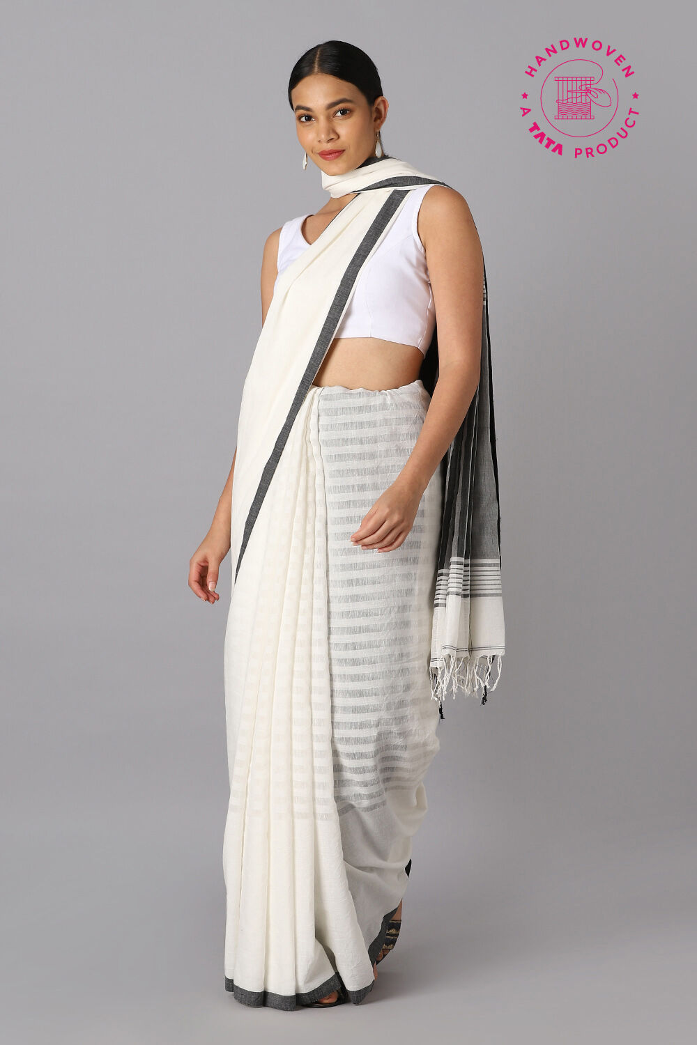 White Pure Silk Cotton Bengal Saree image number null