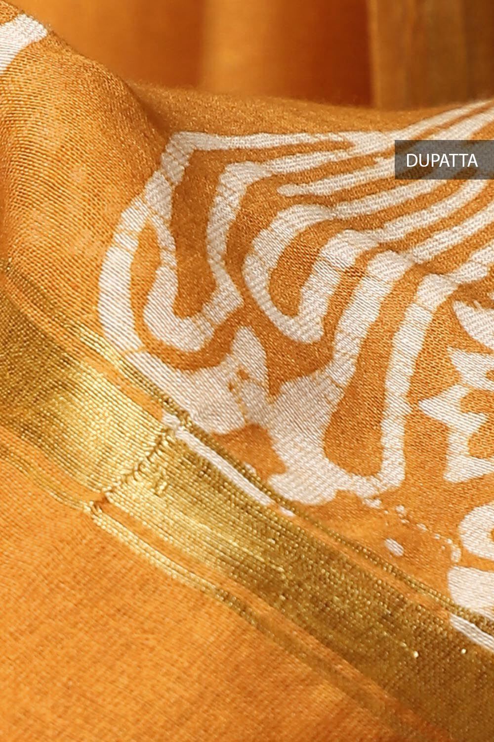 Yellow Silk Cotton Bagru Printed Unstitched Suit Set image number null