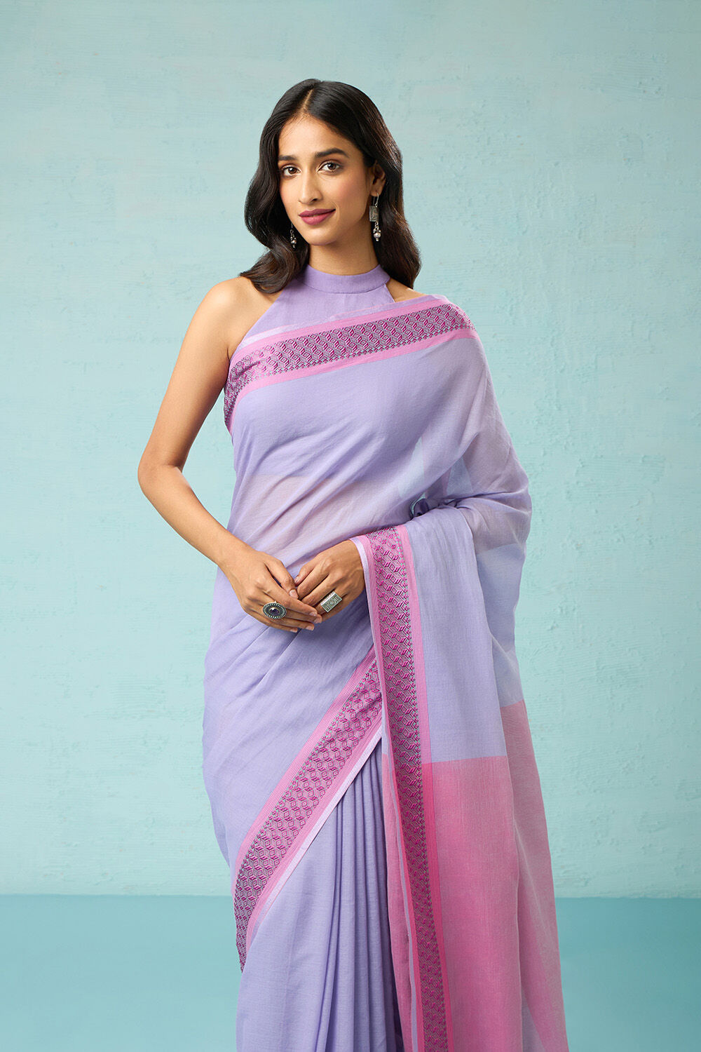 Purple Woven Pure Cotton Bengal Saree image number null