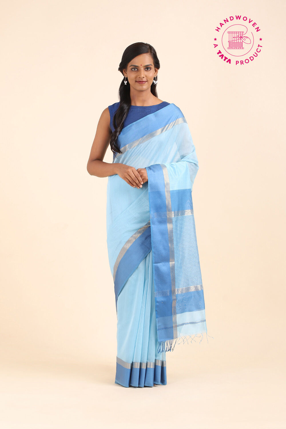 Light Blue Pure Silk Cotton Maheswari Saree image number null