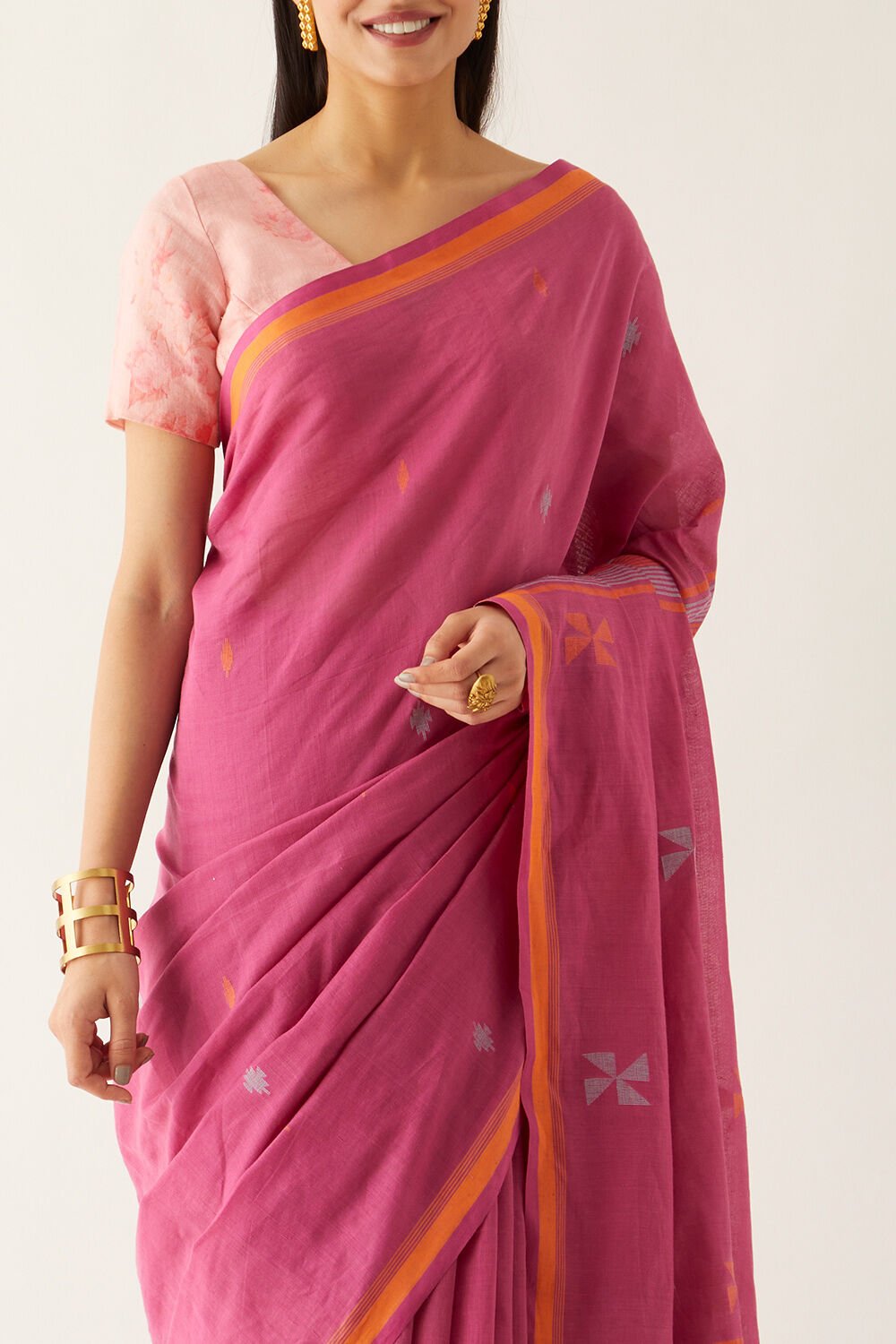 Dark Pink Pure Cotton Bengal Jamdani Saree image number null