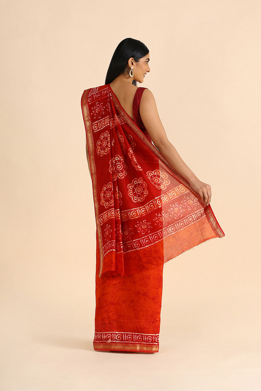 Orange Batik Pure Silk Cotton Saree image number null