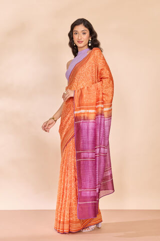 Orange Pure Silk Cotton Tie and Dye Shibori Saree thumbnail image number null