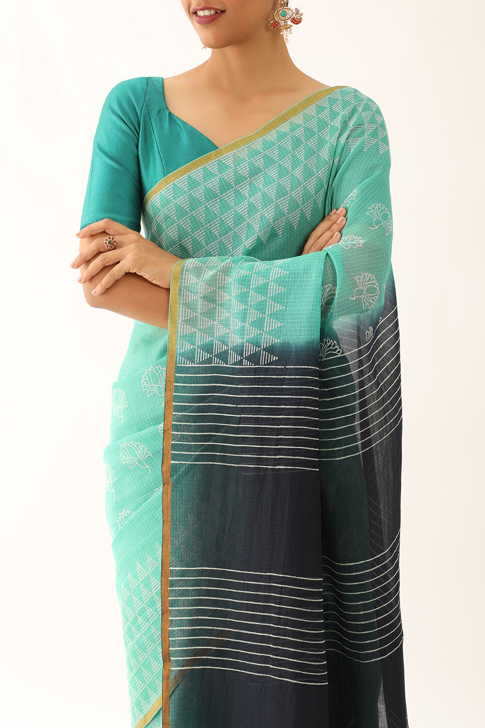 Blue Craft Pure Silk Kota Block Print Saree image number null