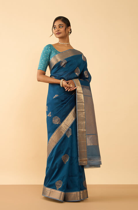 Dark Blue Woven Silk Viscose Saree
