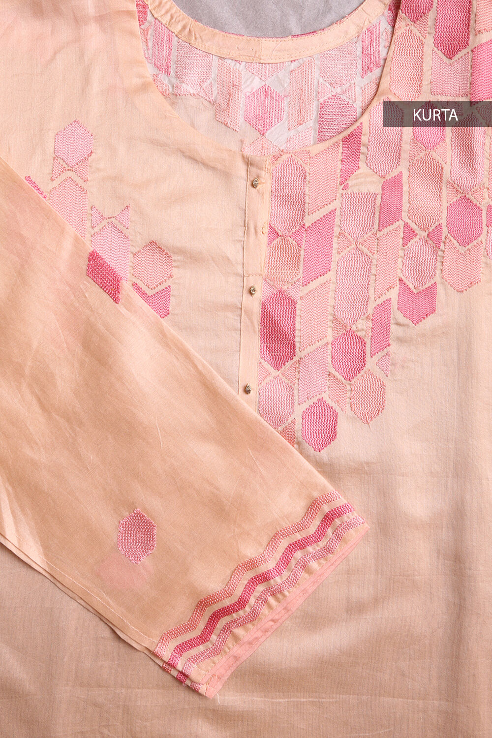 Light Orange Embroidered Pure Silk Cotton Suit Set image number null