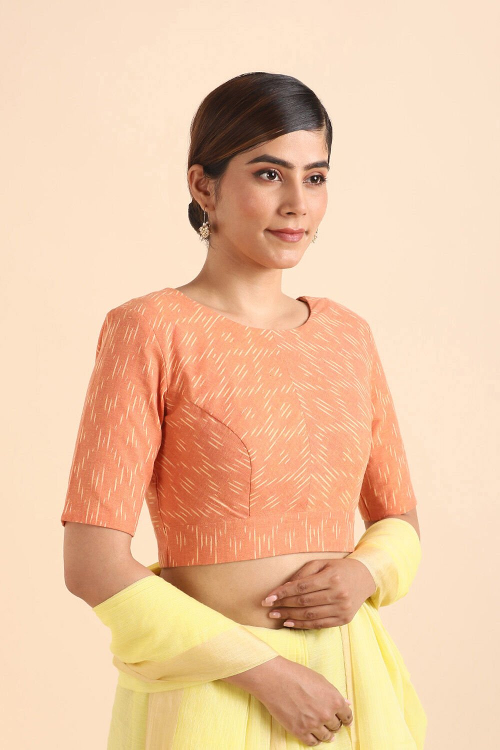 Light Orange Ikat Woven Cotton Blouse image number null