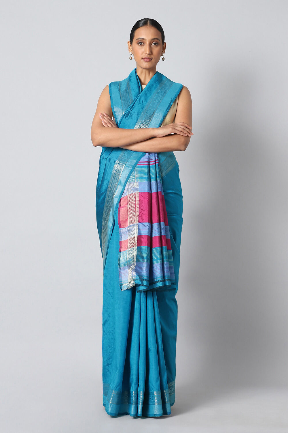 Blue Pure Silk Woven Saree image number null