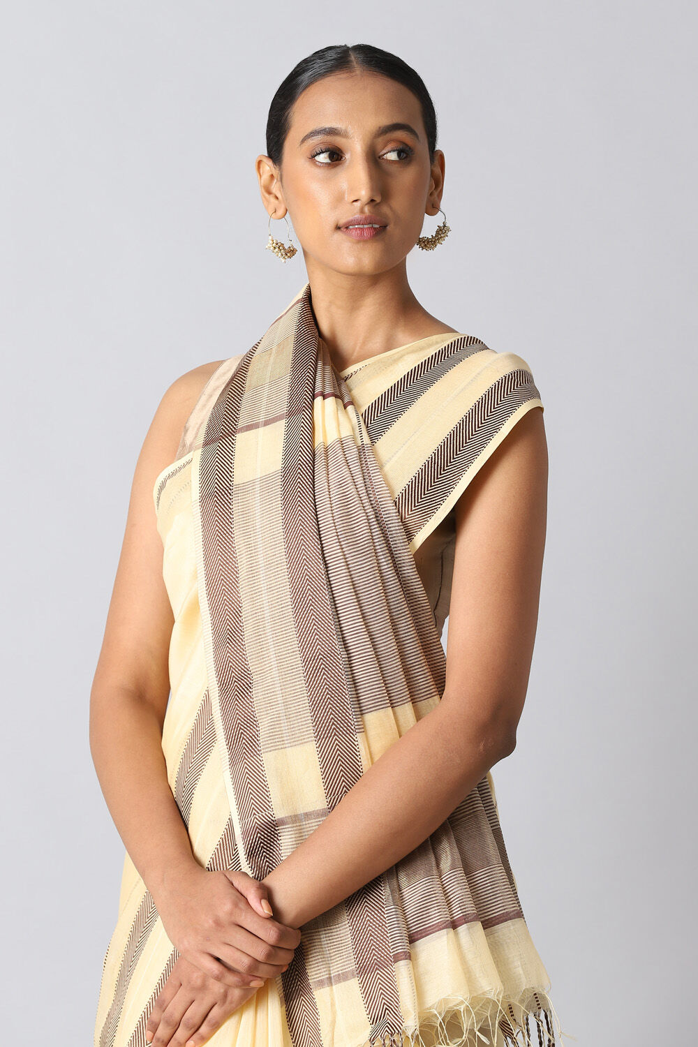Beige Pure Silk Cotton Maheswari Saree image number null